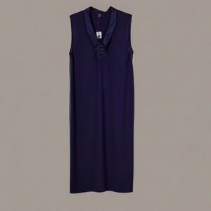 NWT Gap Womens Navy Purple Satin Trim V-Neck Sleeveless Rayon Shift Dress Large